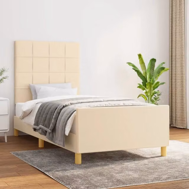Struttura Letto Giroletto Design Mania in Tessuto Beige L/P/H: 100 x 200 x 103 cm