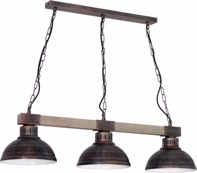 Lampada a sospensione Luminex in legno e metallo marrone con 3 portalampada E27