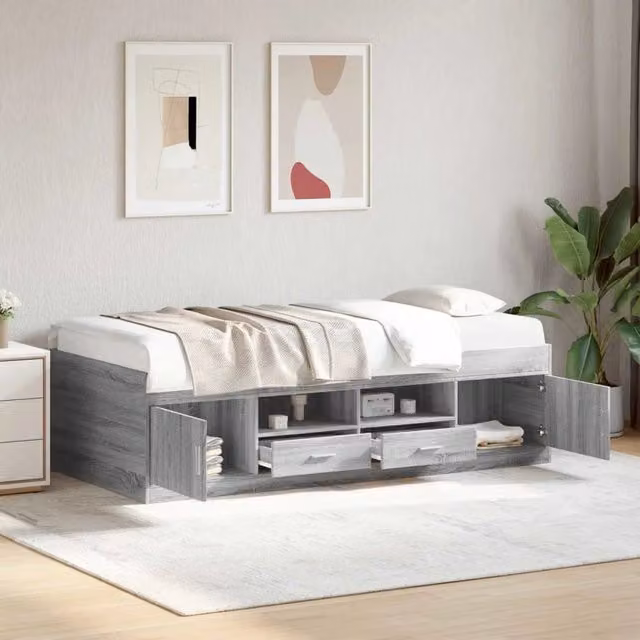 Letto con contenitore vidaXL in legno ingegnerizzato grigio L/P/H: 200 x 80 x 83 cm – 1