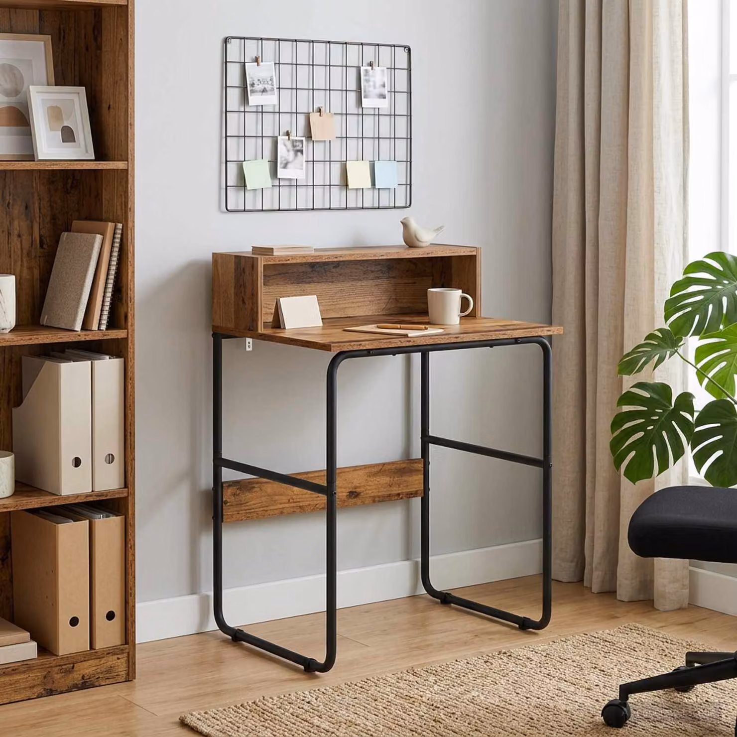 Scrivania vidaXL in stile industriale con spazio di archiviazione, colore marrone, L: 120 cm, P: 60 cm, H: 75 cm