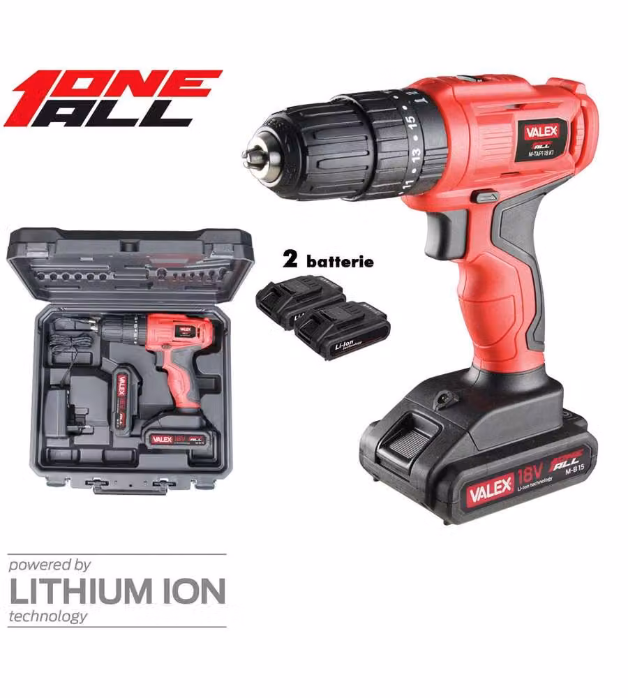 Valex Trapano Avvitatore Litio 18V M-Tap1 18 K1 Rosso con Valigetta