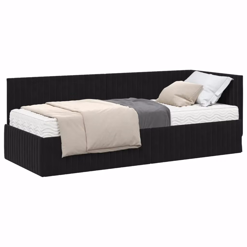 vidaXL Struttura Letto Angolare con 2 Materassi in Velluto Nero L/P/H: 200 x 80 x 31,7 cm – 2