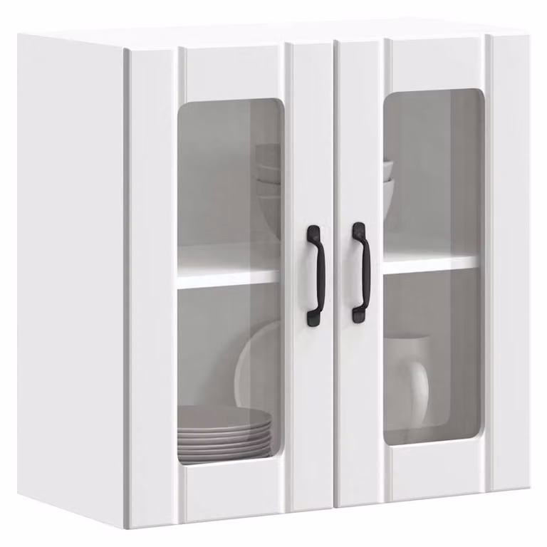 Pensile da cucina moderno vidaXL con ante in vetro e ripiani interni, Bianco, L: 60 cm, H: 60 cm, P: 31 cm