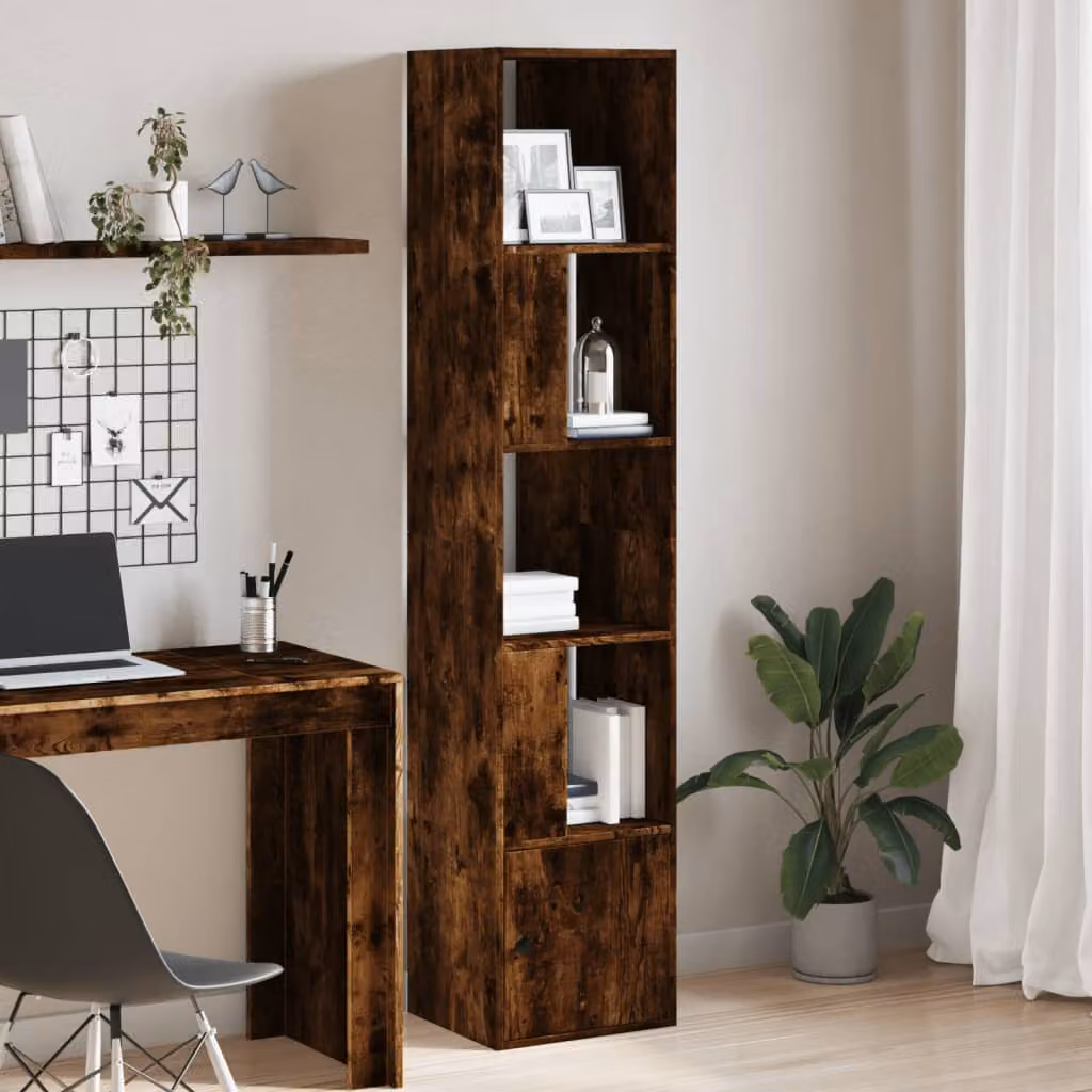 Libreria moderna vidaXL in legno multistrato color rovere fumo, L 40 cm x P 36 cm x H 189 cm