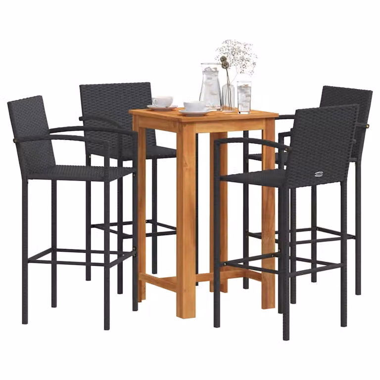 vidaXL Set Bar da Giardino 5 pz Nero in Legno di Acacia e Polyrattan