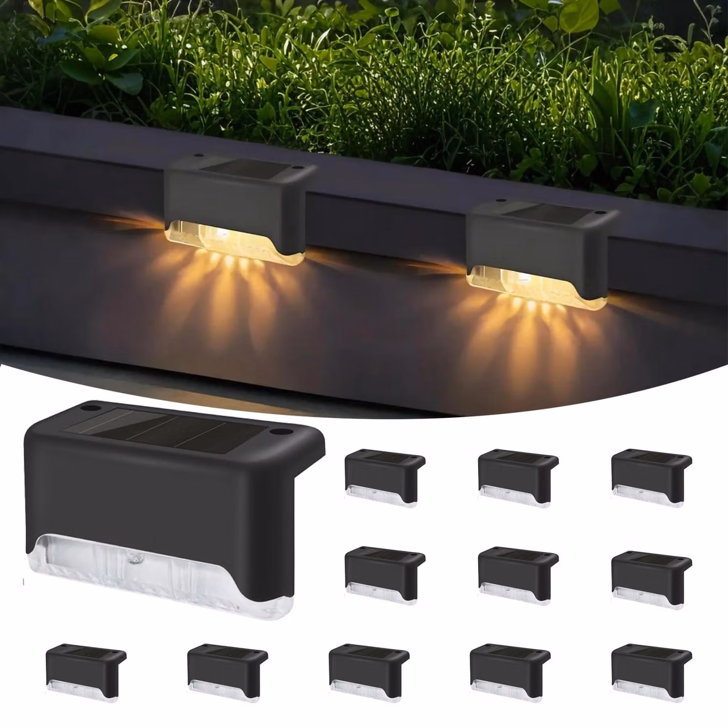 Lampade solari per scale, confezione da 12, luce bianco caldo, LED, impermeabili, per uso esterno