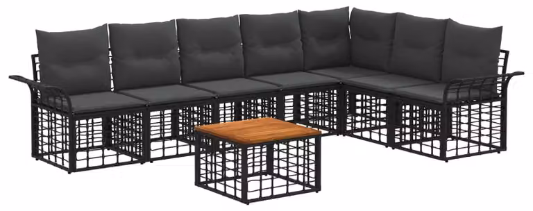 Set di divani da esterno 8 pcs Nero e Grigio scuro Poliestere