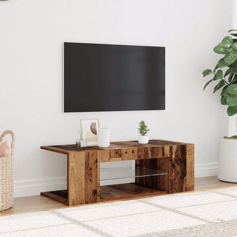 vidaXL Mobile Porta TV con LED in Legno Antico Marrone L 90 cm x P 39 cm x H 30 cm