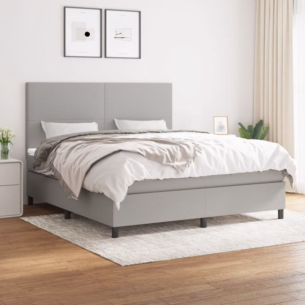 vidaXL Letto Ibrido con Giroletto a Molle e Materasso a Tasche Grigio Chiaro e Bianco L/P: 180 x 200 cm