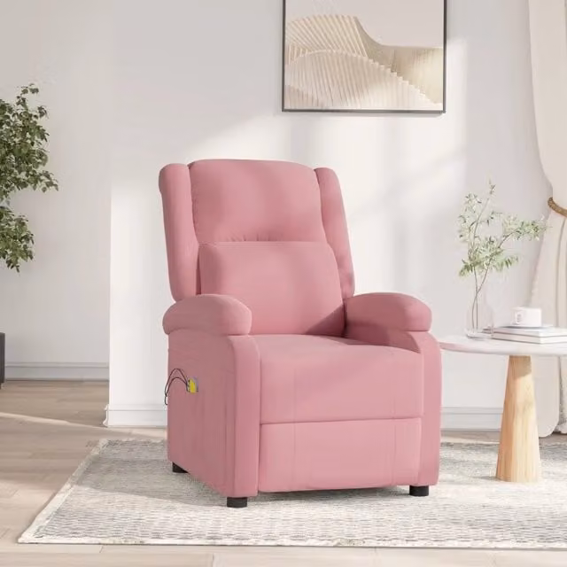 Poltrona elettrica reclinabile relax vidaXL in velluto rosa con massaggio e braccioli