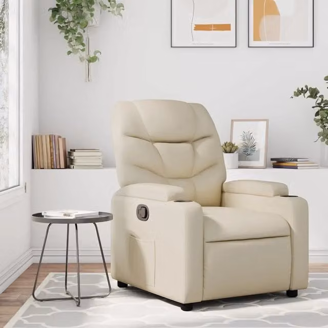 Poltrona reclinabile relax vidaXL in similpelle beige con braccioli e struttura in legno e metallo