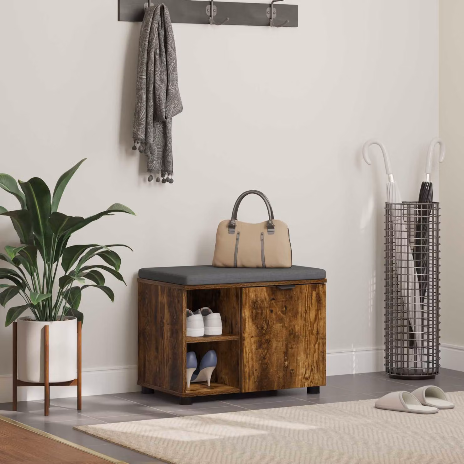 vidaXL Panca per ingresso con porta scarpiera in legno color quercia marrone L: 60 cm, P: 38 cm, H: 46 cm
