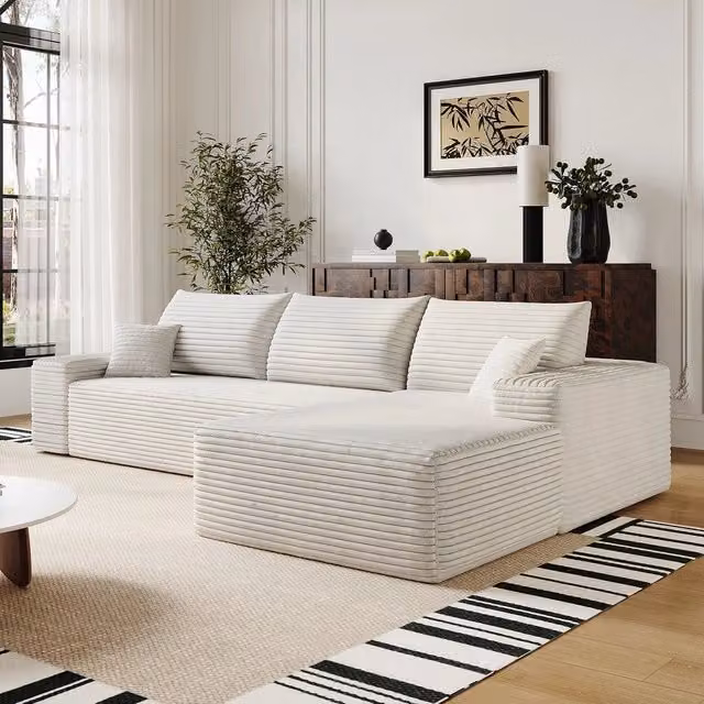 Divano angolare con Chaise Longue ¨C Minimal ¨C velluto bianco 270cm