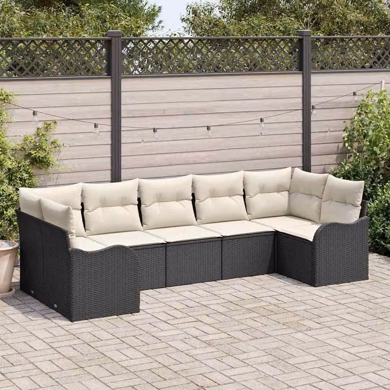 Maison Exclusive - Set Divano da Giardino 7 pcs Nero e bianco Poly Rattan