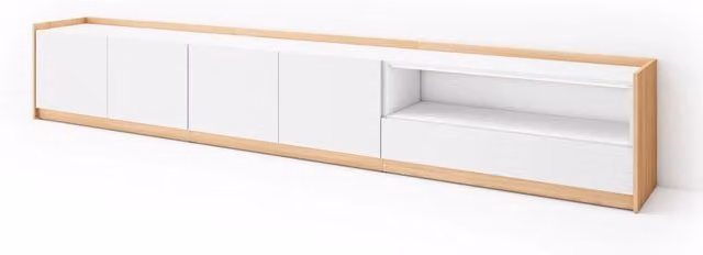 Mobile TV Soggiorno, 310x50x37 cm, Per TV fino a 80", Mobile Soggiorno, Bianco e Rovere soft