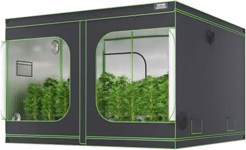 VEVOR Tenda da Coltivazione Idroponica in Oxford 600D Alta Riflettente con Finestra di Osservazione, Borsa degli Attrezzi e Vassoio da Pavimento per Piante da Interno, L/P/H: 305 x 305 x 203 cm