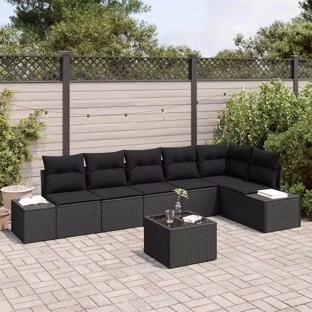 Set Divano da Giardino 7 pz Nero polyrattan 3347093