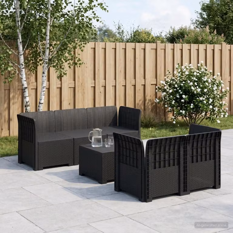 Set da giardino vidaXL a forma di L con divano da 5 posti, tavolino e cuscini in polyrattan color antracite