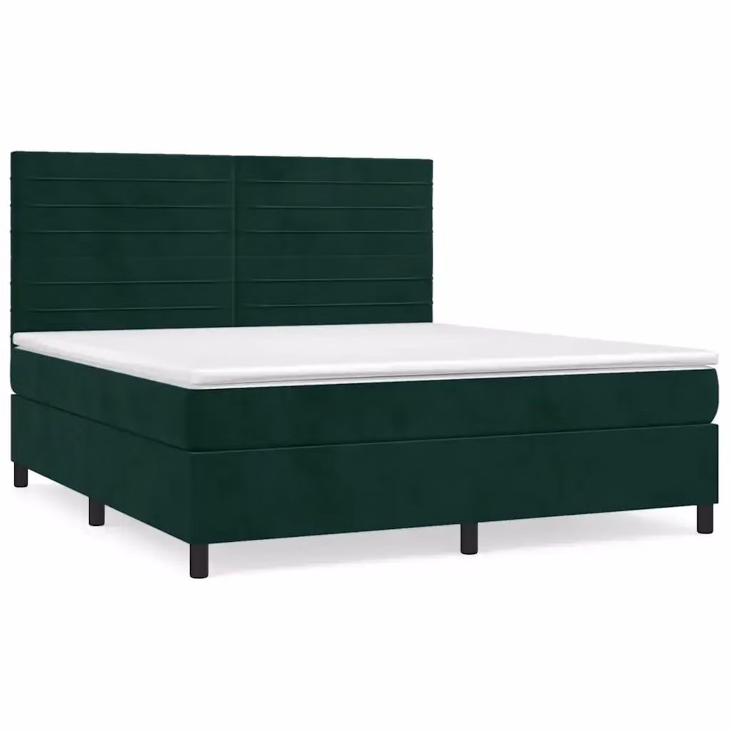 Letto Ibrido con Giroletto a Molle e Materasso vidaXL in Velluto Verde Scuro e Bianco L/P/H: 160 x 200 x 128 cm – 2