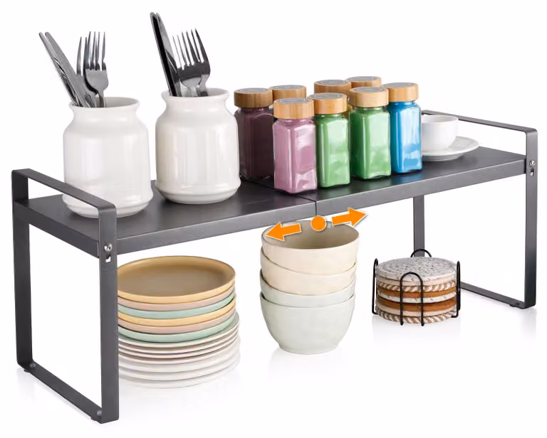 VINATO: Scaffale estensibile per cucina, scaffale per armadi (37-62 cm), regolabile ed espandibile