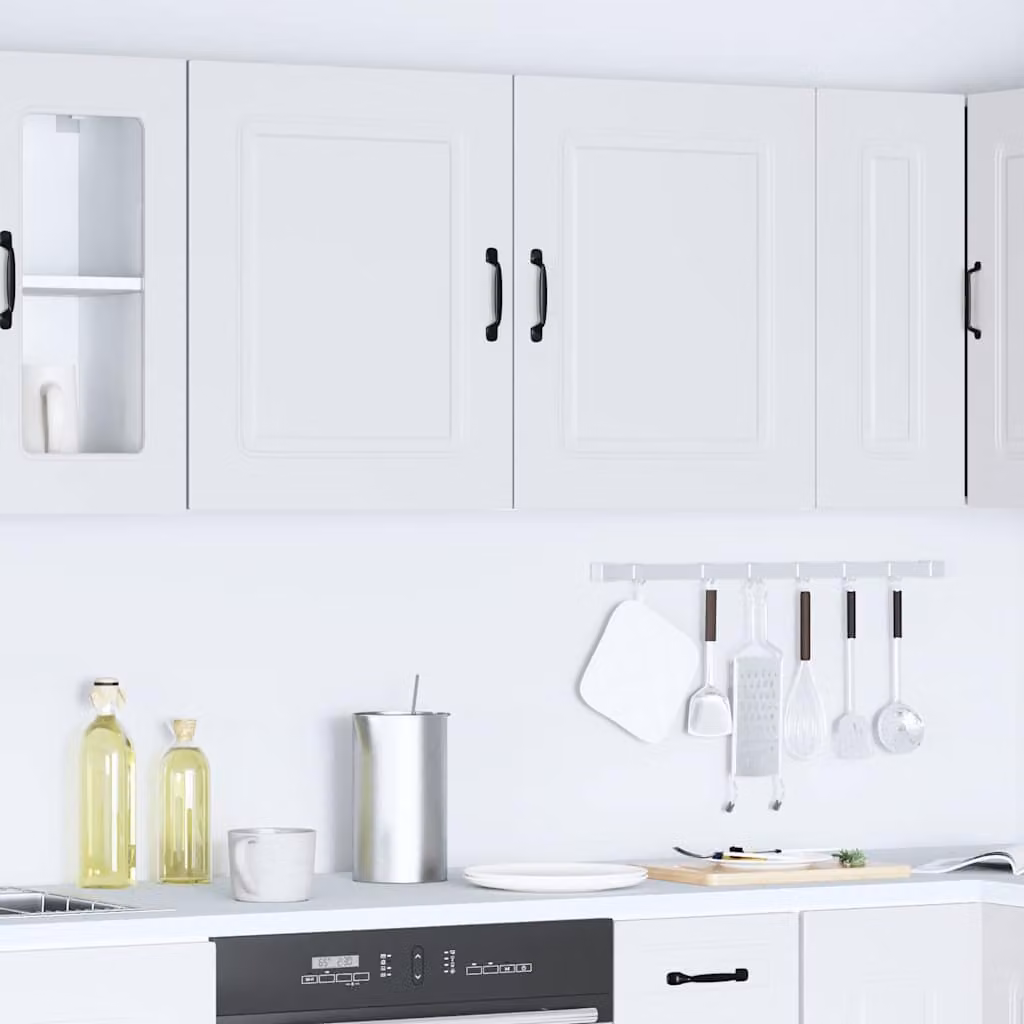 Set di 2 pensili da cucina Kalmar vidaXL bianchi in legno e MDF con ante a battente per cucina, camera o soggiorno