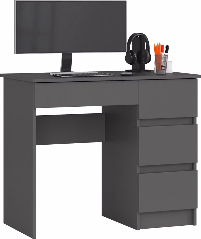 Scrivania compatta BIURKO A-7 CLP in grigio grafite con 4 cassetti per giovani e studenti