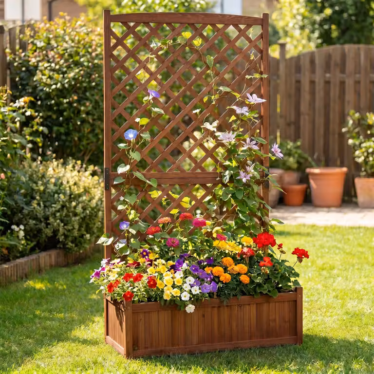 Fioriera con spalliera Costway Orto rialzato da giardino in legno massello Marrone 180 cm