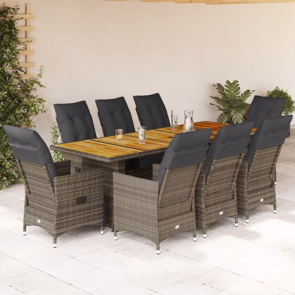 Maison Exclusive - Set da giardino bistrot 9 pezzi con cuscini grigio in polyrattan
