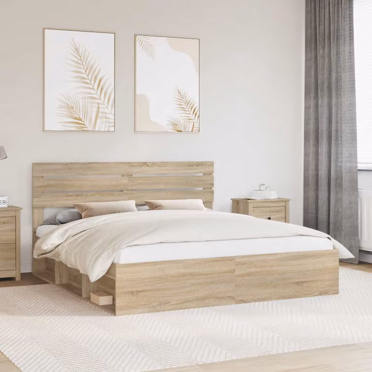 Struttura del letto Sonoma vidaXL in pino massello, colore marrone e beige, L 200 x P 200 x H 206 cm