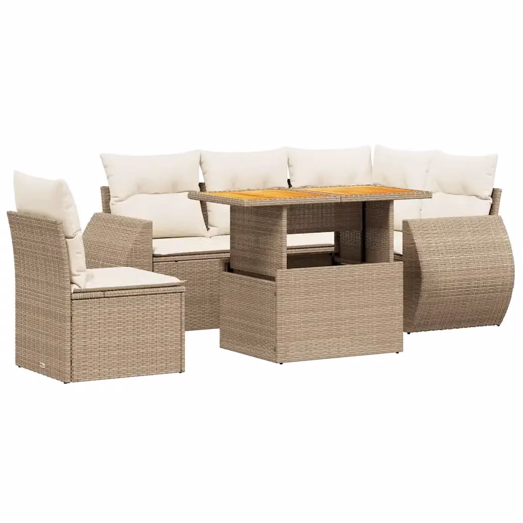 Set Divano da Giardino a L VIDAXL in Polyrattan Beige con Cuscini, 6 Posti – 2