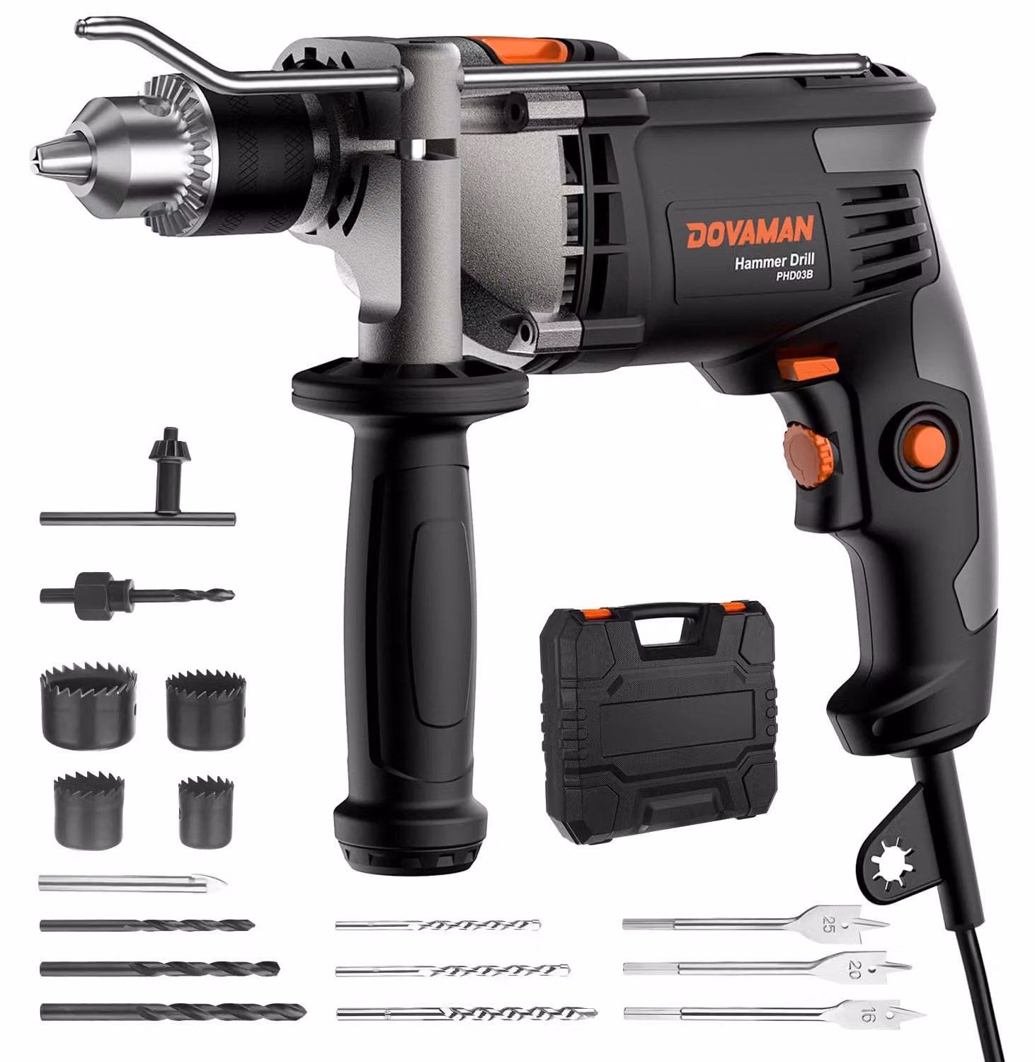Trapano a percussione - Motore da 850 W - 0-3000 giri/minuto (variabile) - Mandrino in metallo da 13 mm - Adatto per cemento, legno e metallo