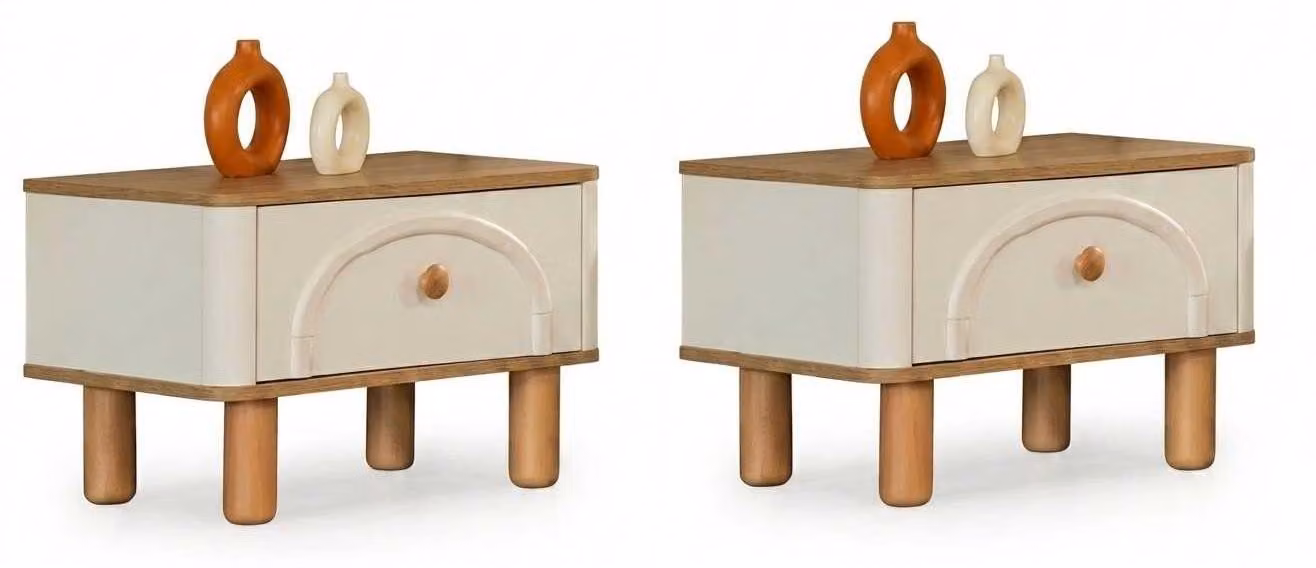 Tavolino da notte beige, moderno, set di comodini