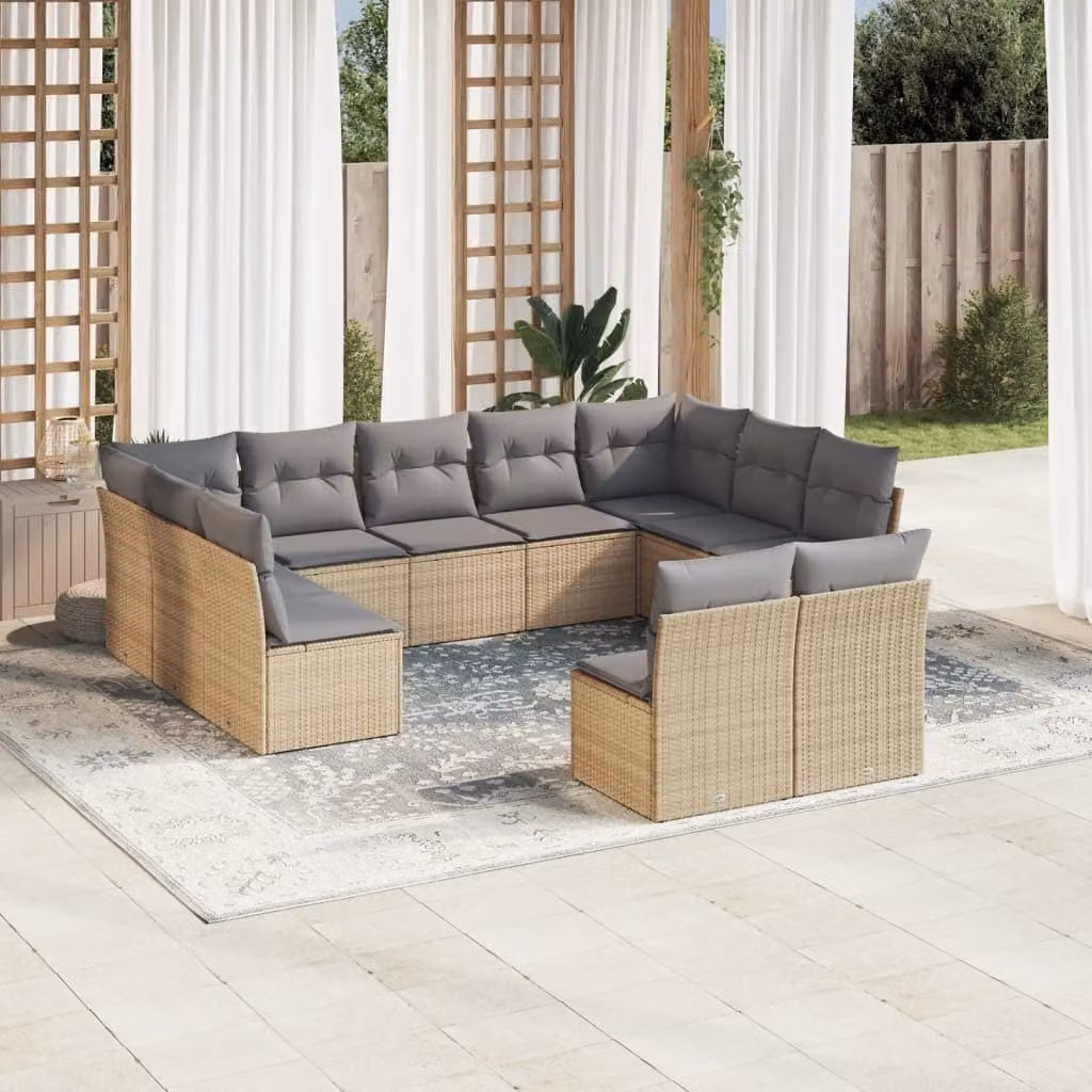 Maison Exclusive - Set Divani da Giardino 11 pz con Cuscini Beige in Polyrattan