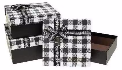 Confezione regalo con fiocco, 3 pezzi, motivo a quadri ROZETTE