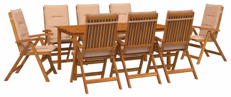 Set da giardino completo di 9 pezzi, per 8 persone, in legno massello di acacia naturale
