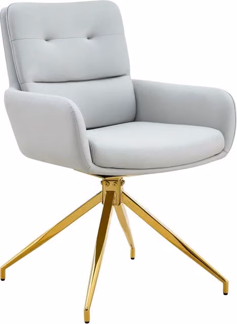 Set di 2 Sedie Girevoli in PU Grigio Caldo con Gambe in Metallo Dorato per Sala da Pranzo