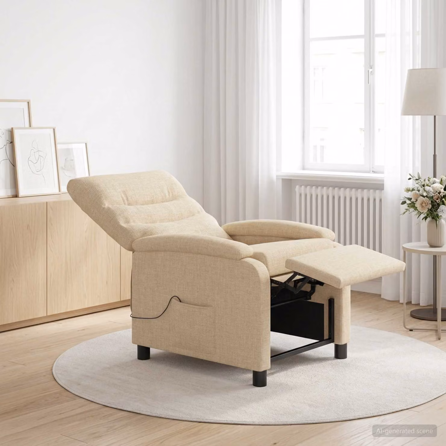 vidaXL Poltrona Relax Recliner in Tessuto Beige con Braccioli