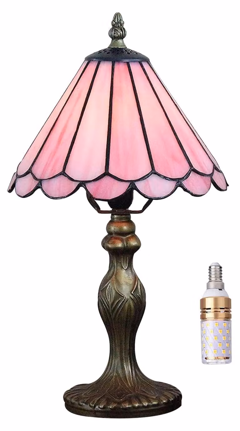 Lampada da tavolo Tiffany - Paralume in vetro colorato - 20 x 20 x 38 cm - Rosa - Per camera da letto e scrivania