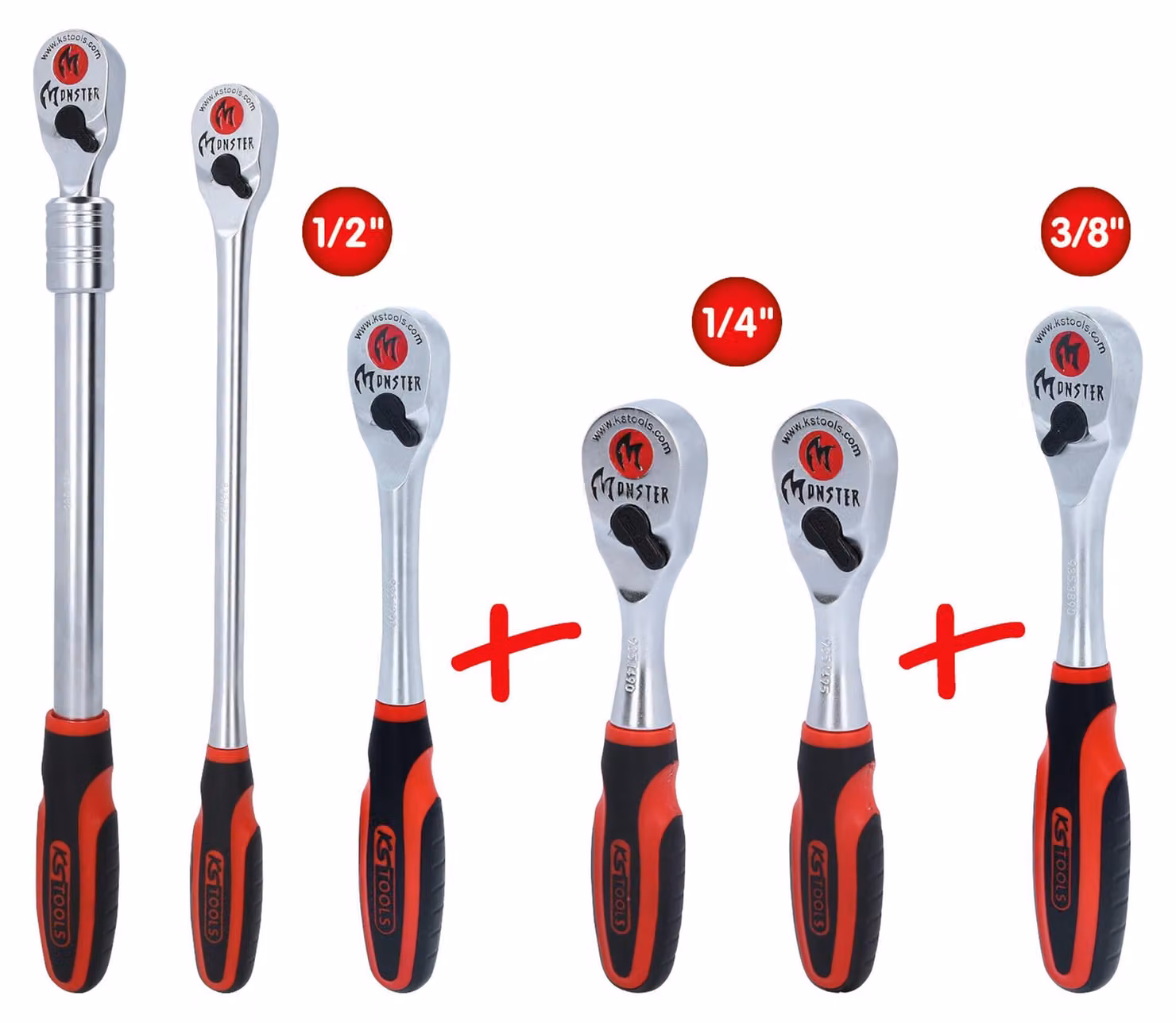 KS TOOLS Set di cricchetti reversibili Monster 6 pezzi 1/4" + 3/8" + 1/2" - 935.0006