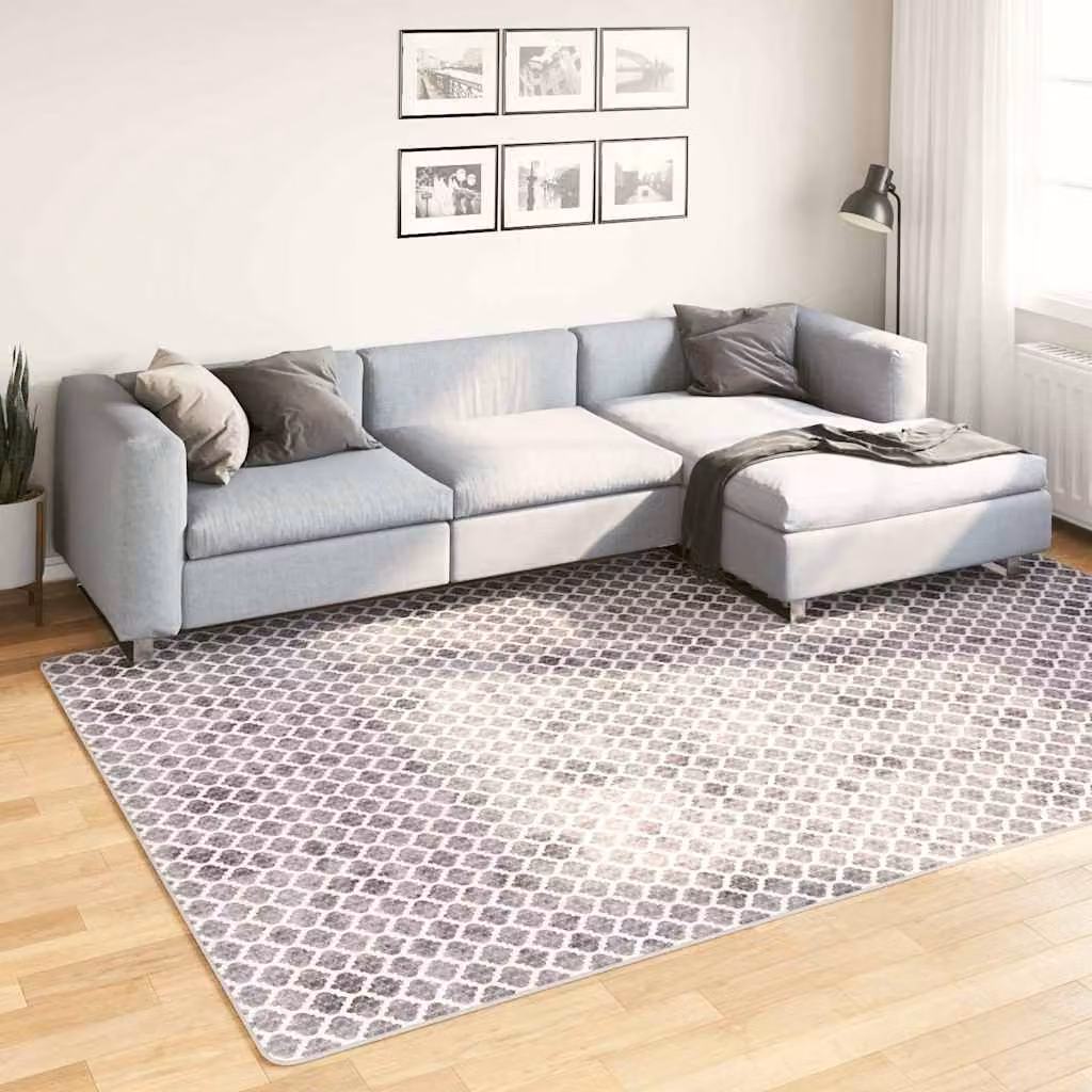 vidaXL Tappeto Lavabile Moderno con Design Geometrico in Poliestere, Grigio e Bianco, L 190 cm x P 300 cm