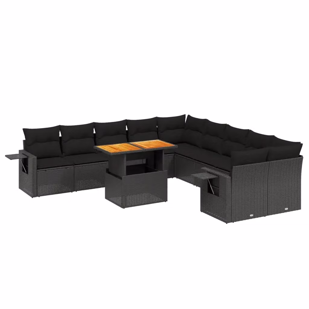 vidaXL Set Divani da Giardino a L 11 pz in Polyrattan Nero con Cuscini e Tavolino da Esterno – 2