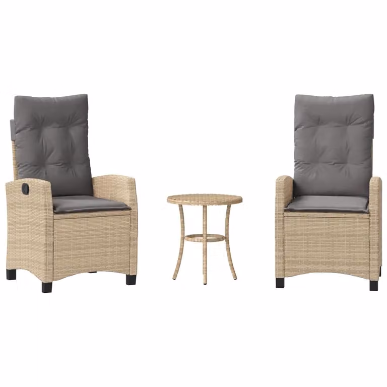 Set da Bistrò 3 pz con Cuscini Beige Misto in Polyrattan