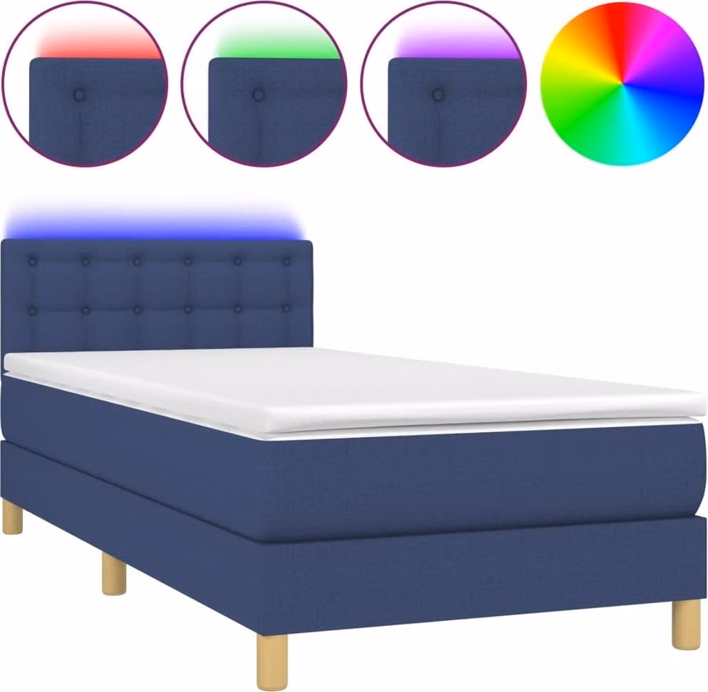 Letto a Molle con Materasso e LED Blu 100x200cm in Tessuto