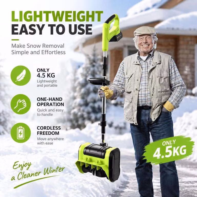 ZELURXX, spazzaneve elettrico a batteria, 900 W, larghezza di lavoro 25 cm, gittata massima di 8 metri, peso 4,5 kg, dotato di 2 batterie, con direzione di espulsione regolabile