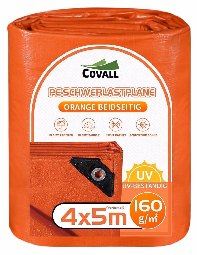 Telo protettivo 4x5 metri, impermeabile, arancione, 160g/㎡, resistente allo strappo, stabilizzato contro i raggi UV, con occhielli