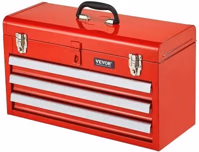 Cassetta degli attrezzi portatile in metallo VEVOR con 3 cassetti e cuscinetti a sfera, colore rosso, L: 52,0 cm, P: 30,4 cm, H: 21,8 cm