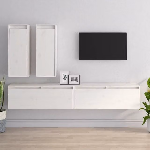 Mobili TV 4 pz-Credenza per TV Bianchi in Legno Massello di Pino