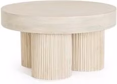 Tavolino rotondo JASPER di Bizzotto in legno di mango naturale color beige e marrone con gambe scanalate, Diametro: 75 cm