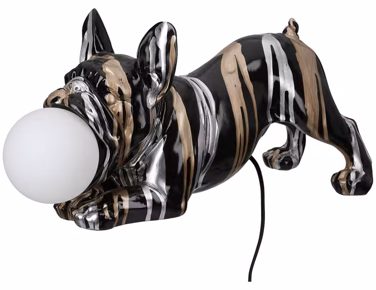 Gilde Tischleuchte, Bulldogge, Drip, Ballmotiv, Linienmuster, Kunstharz, schwarz, VE 1 Höhe: 22.00 cm Breite: 48.00 cm Tiefe: 19.00cm 61408