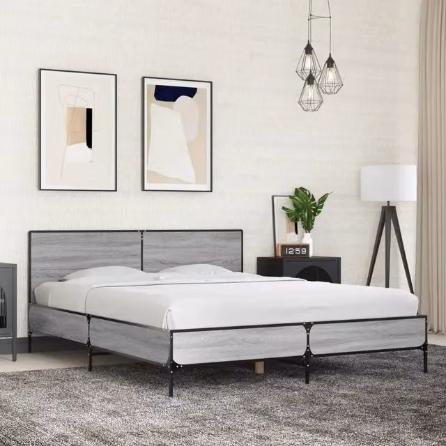 Letto con Giroletto Grigio Sonoma vidaXL in Legno e Metallo L: 160 cm, P: 200 cm – 1